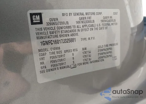 2007 Chevrolet Suburban 1500 Lt from USA, damaged, VIN 1GNFC16017J325881